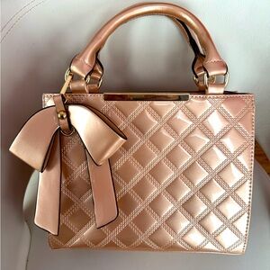 Cutest, New patent,leather,beige/caramel/ rose gold quilted top handle handbag.